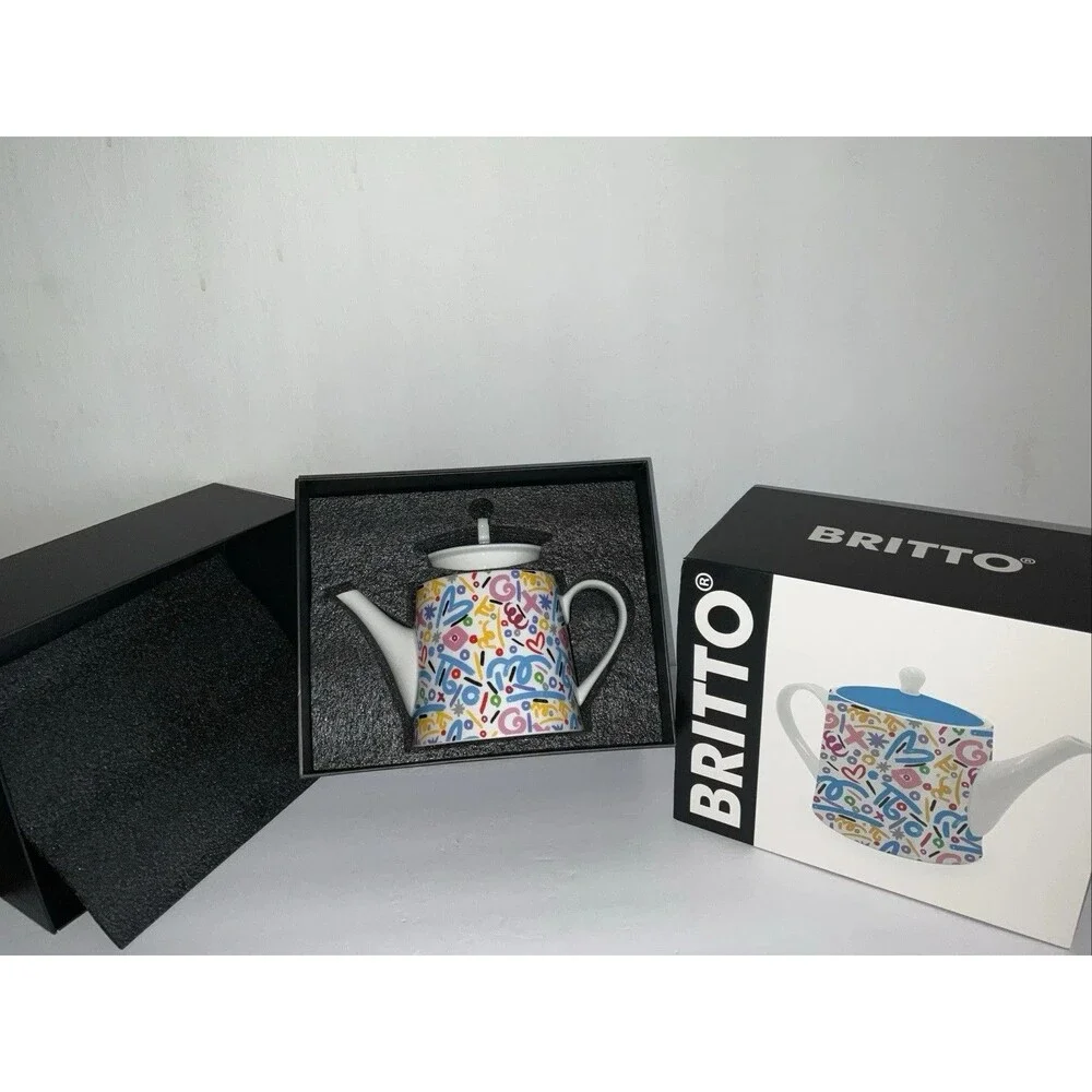 ROMERO BRITTO FINE BONE CHINA BRUSH STROKES SERIES 28.7oz. COFFEE POT TEAPOT NIB